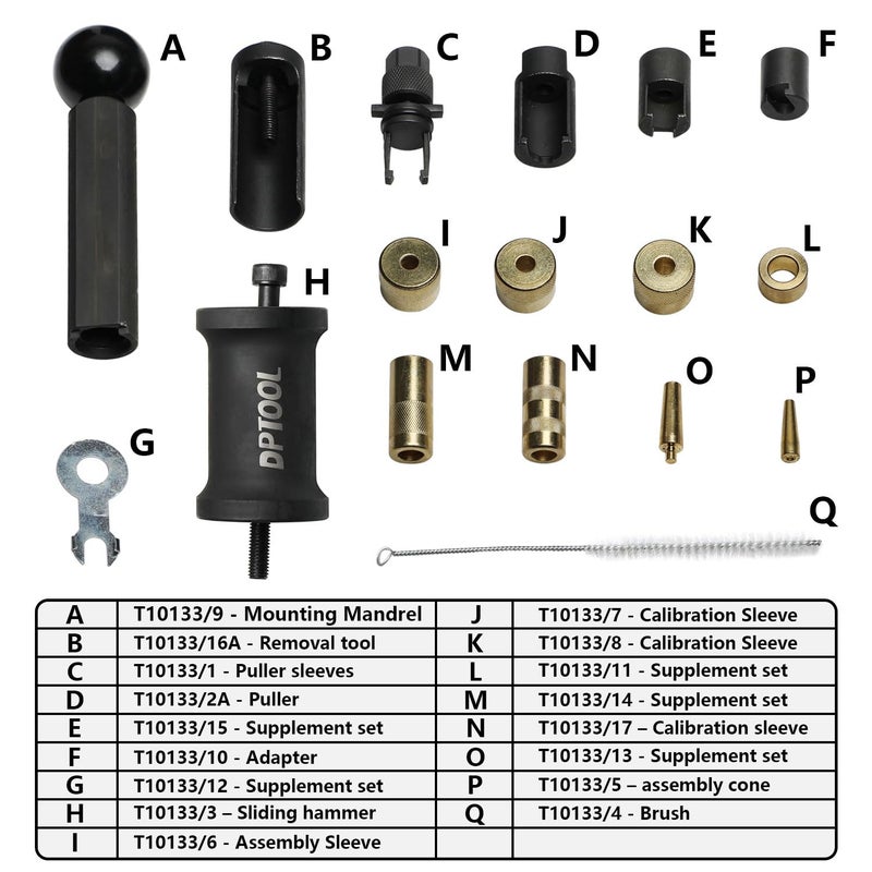 DPTOOL T10133 Fuel Injector Puller Removal Set Injector Seal Installer Service Tool Kit Compatible with Audi VW 1.4 1.6 1.8 2.0 2.7 3.0 3.2 3.6 V6 4.2 V8 FSI Petrol - Image 2